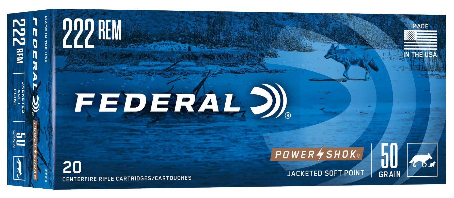 Federal Premium Power-Shok Rifle, 222 Rem, 50 Grain, Jacketed Soft Point, 3140 fps - $37.99 at Federal Premium