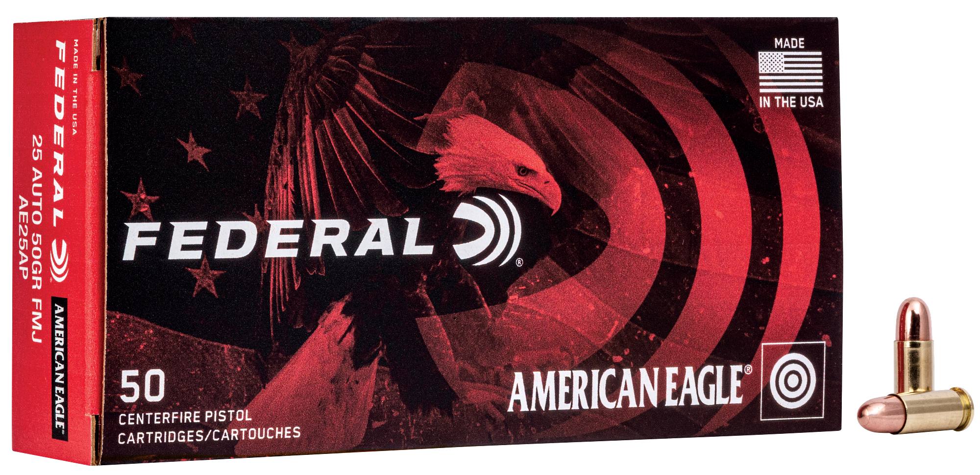 Federal Premium American Eagle Handgun, 25 Auto, 50 Grain, Full Metal Jacket, 760 fps - $49.99 at Federal Premium