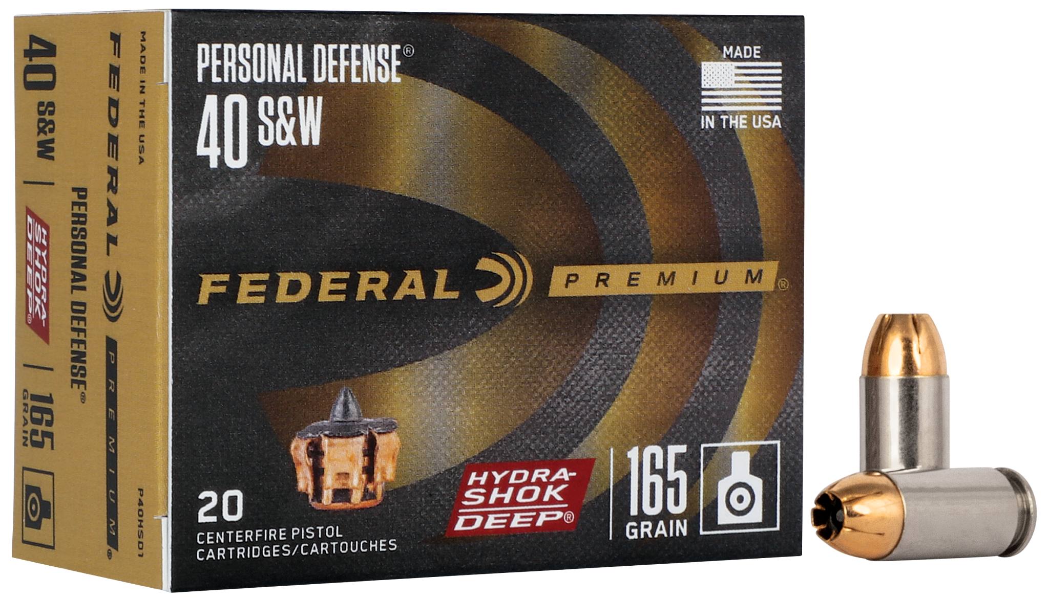 Federal Premium Personal Defense Hydra-Shok Deep, 40 S&W, 165 Grain, Hydra-Shok Deep Jacketed Hollow Point, 1050 fps - $45.99 at Federal Premium