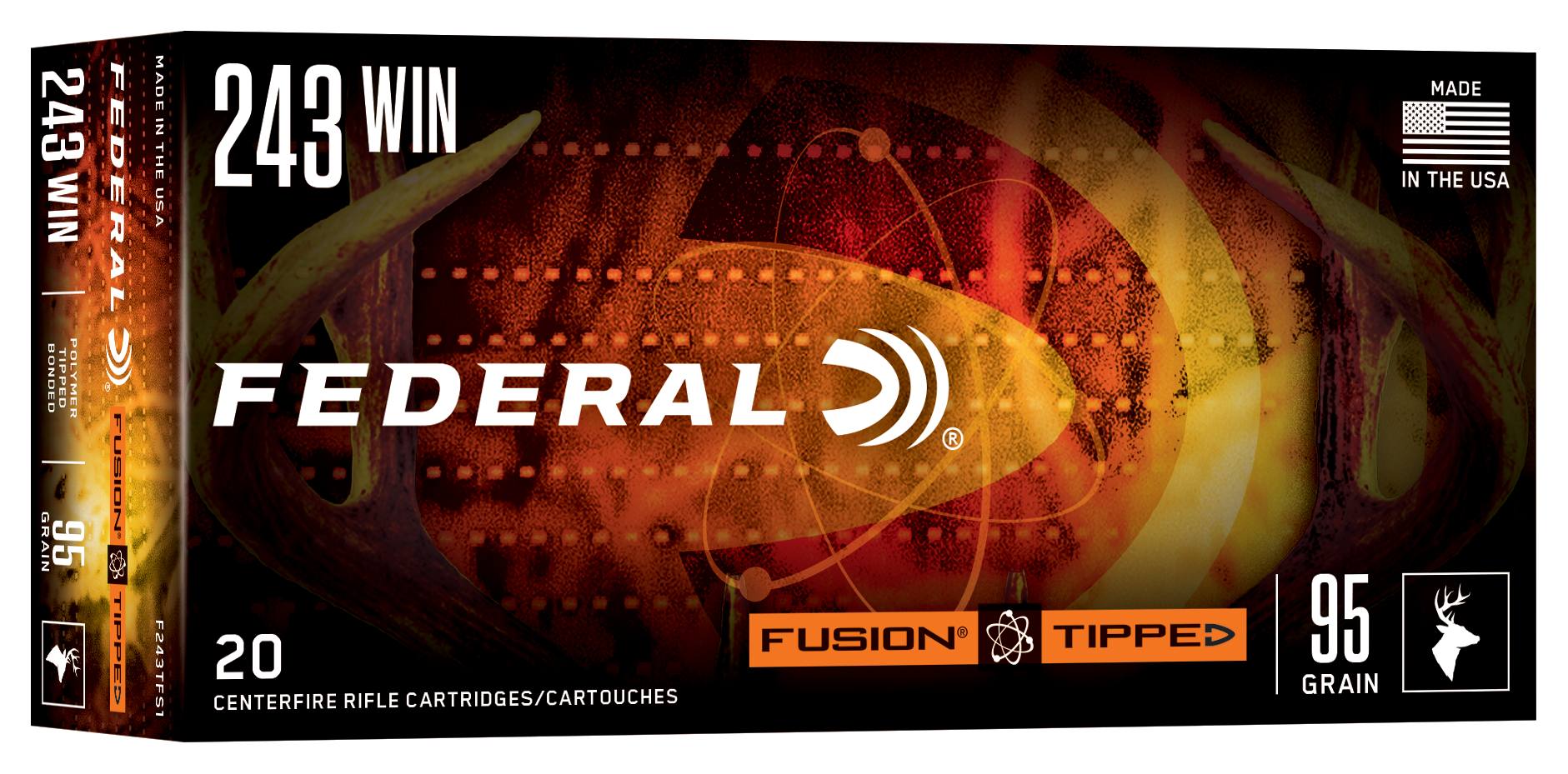 Fusion Tipped Rifle, 243 Win, 95 Grain, Fusion Tipped, 3050 fps by Federal Premium -