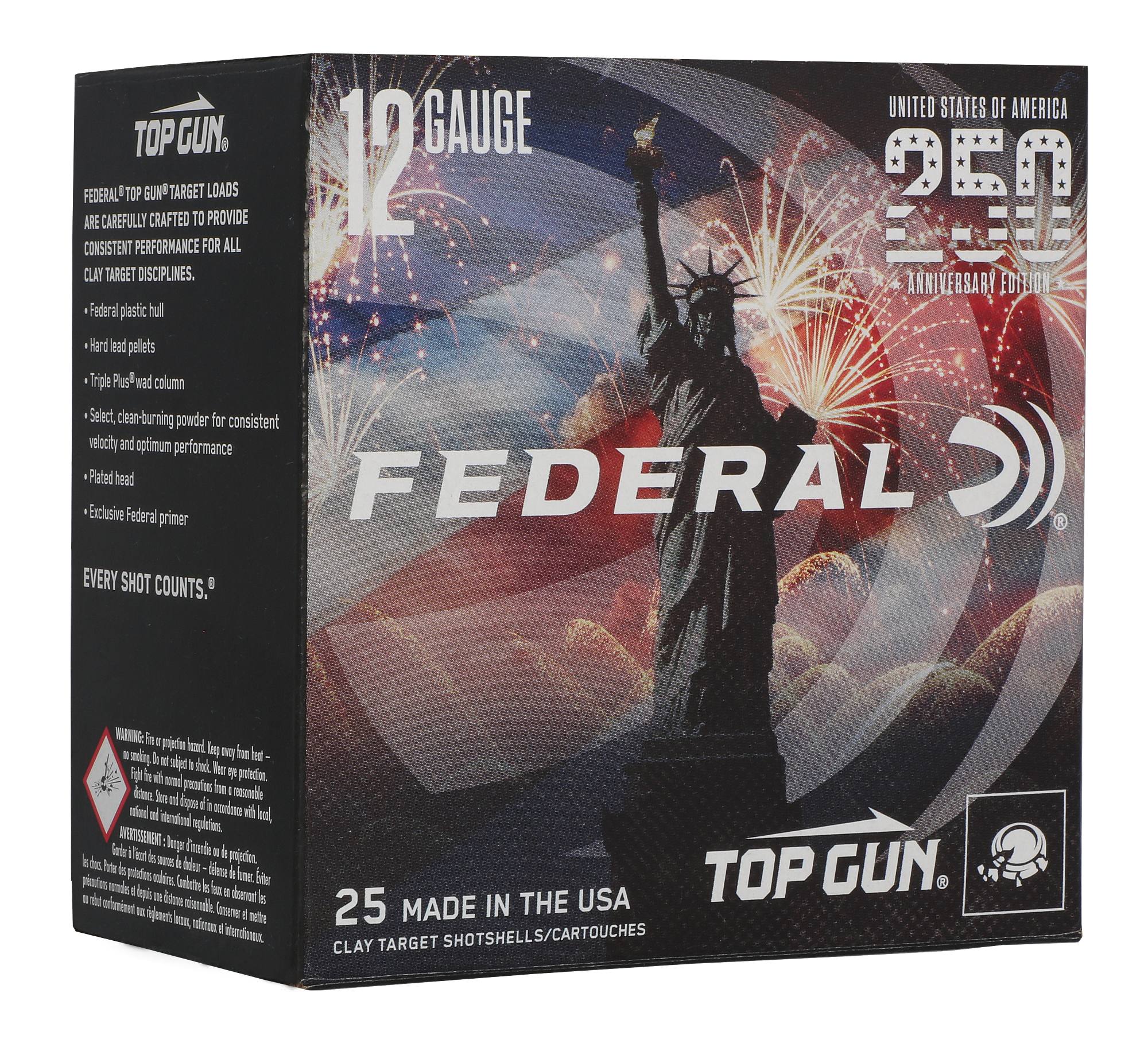 Federal Premium 250th Anniversary USA Sshell, 12 Gauge, 8 S, 2-3/4 in, 1 1/8 oz, 1145 fps