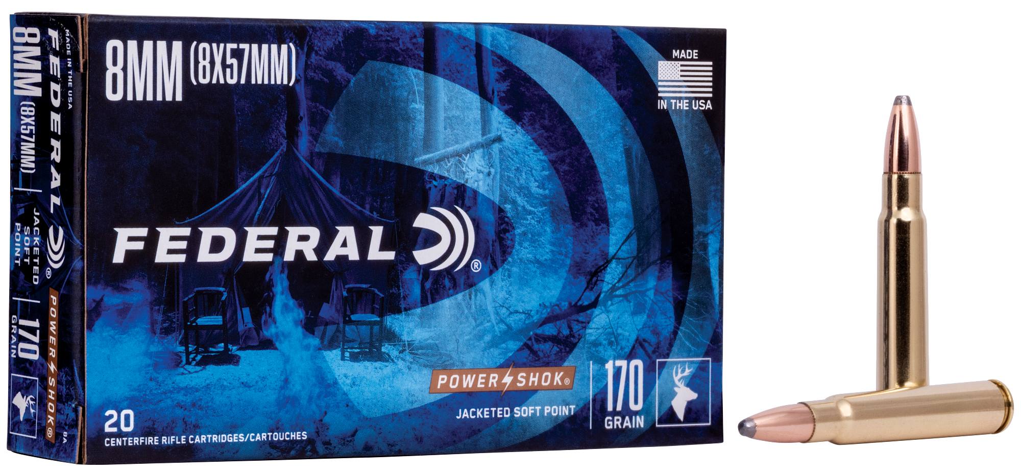 Federal Premium Power-Shok Rifle, 8mm Mauser, 170 Grain, Jacketed Soft Point, 2250 fps - $89.99 at Federal Premium