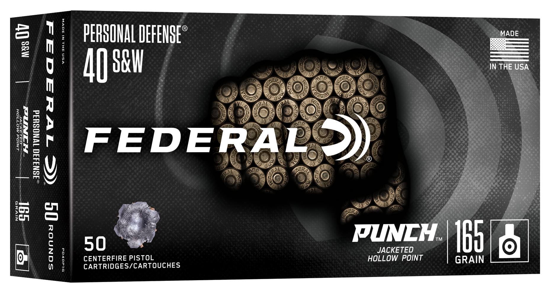 Personal Defense Punch, 40 S&W, 165 Grain, Jacketed Hollow Point, 1130 fps by Federal Premium -