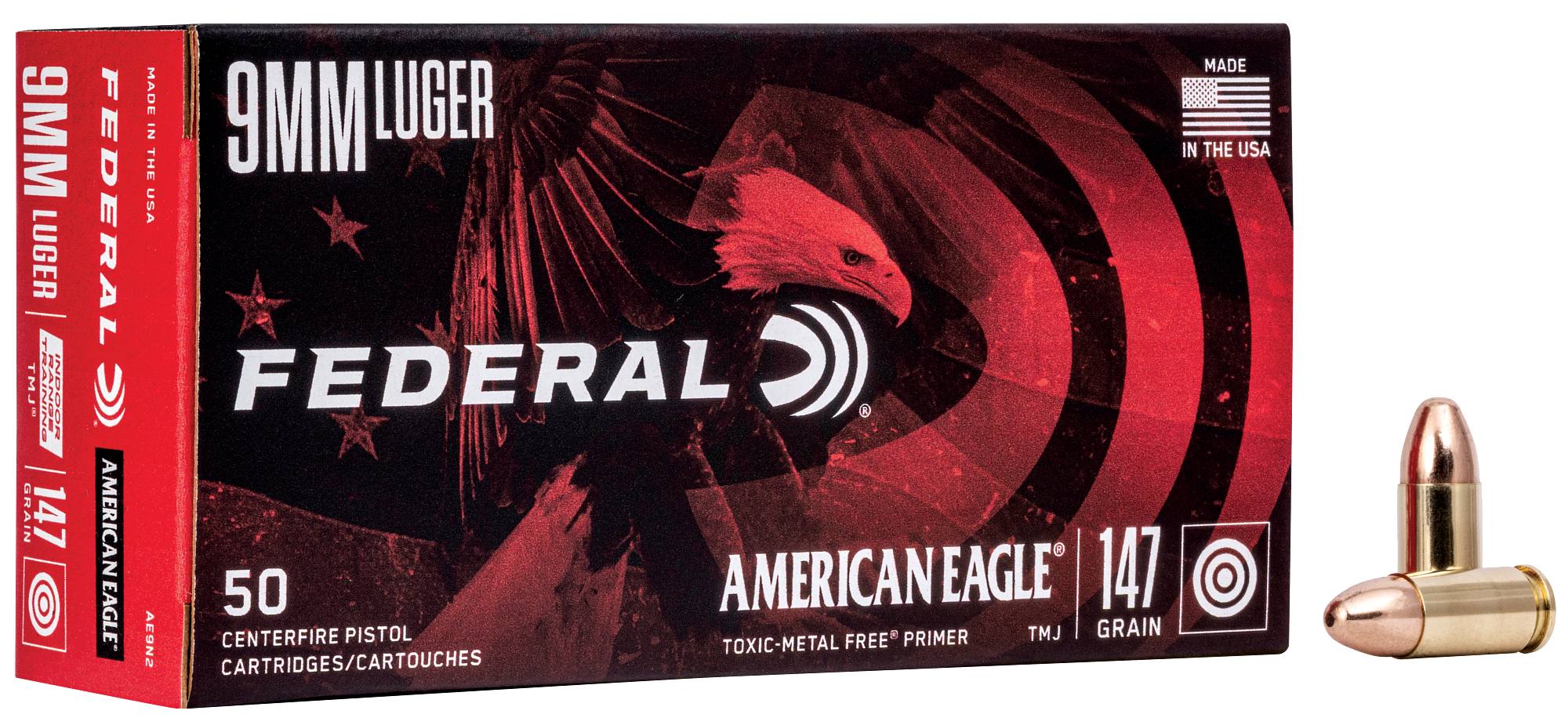 Federal Premium American Eagle Indoor Range Training, 9mm Luger, 147 Grain, Full Metal Jacket, 1000 fps - $43.99 at Federal Premium