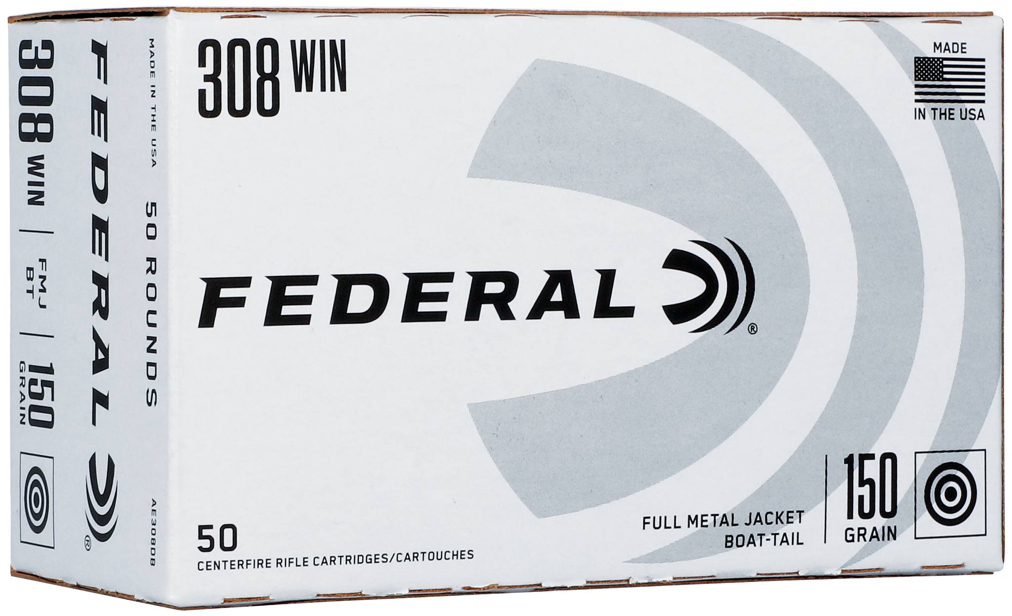 Federal Training, 308 Win, 150 Grain, Full Metal Jacket Boat-Tail, 2820 fps by Federal Premium -