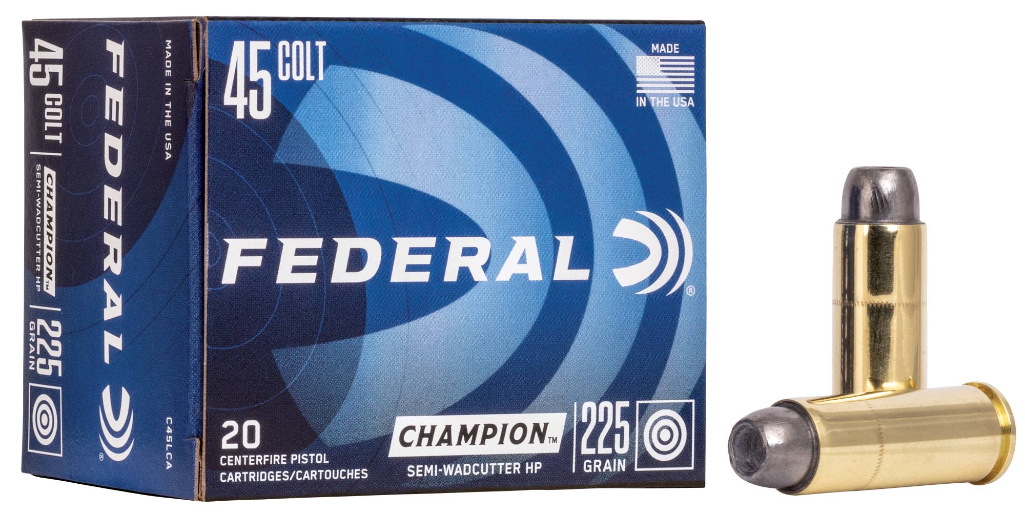 Federal Premium Champion Training, 45 Colt, 225 Grain, Semi-Wadcutter Hollow Point, 830 fps - $48.99 at Federal Premium