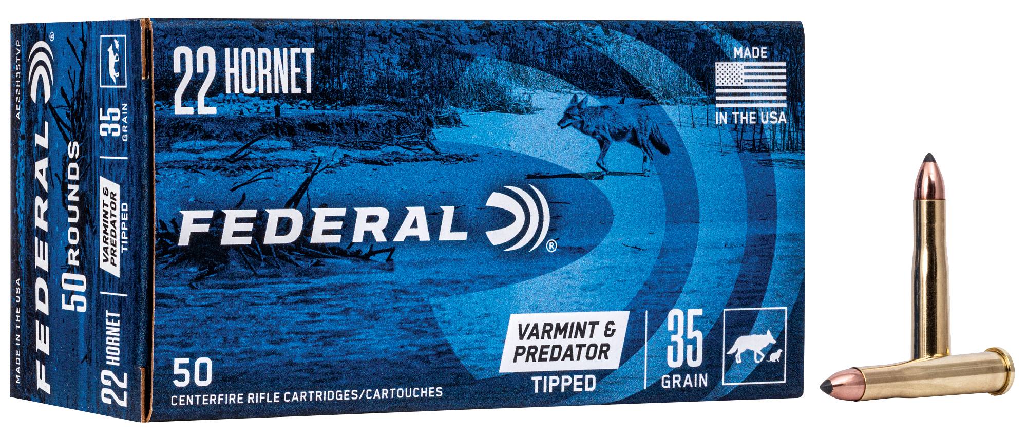 Varmint & Predator, 22 Hornet, 35 Grain, Tipped Varmint, 3000 fps by Federal Premium -