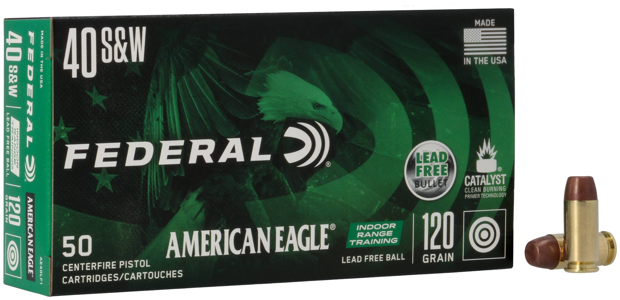 American Eagle Indoor Range Training Lead Free, 40 S&W, 120 Grain, Lead Free IRT, 1330 fps by Federal Premium -