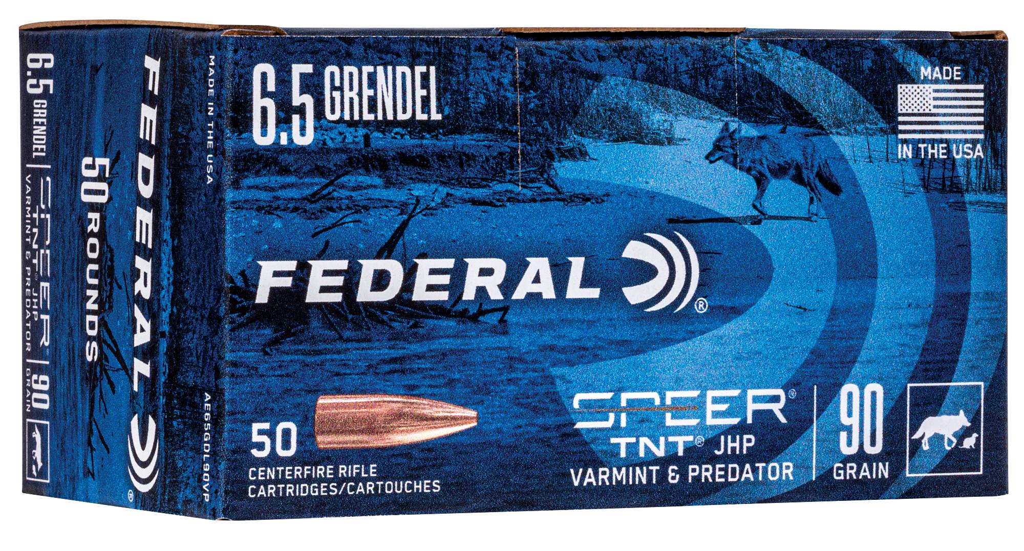 Varmint & Predator, 6.5 Grendel, 90 Grain, Speer TNT Jacketed Hollow Point, 3000 fps by Federal Premium -