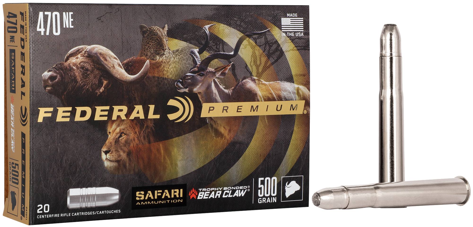 Federal Premium Safari Trophy Bonded Bear Claw, 470 Nitro Express, 500 Grain, Trophy Bonded Bear Claw, 2150 fps - $375.99 at Federal Premium
