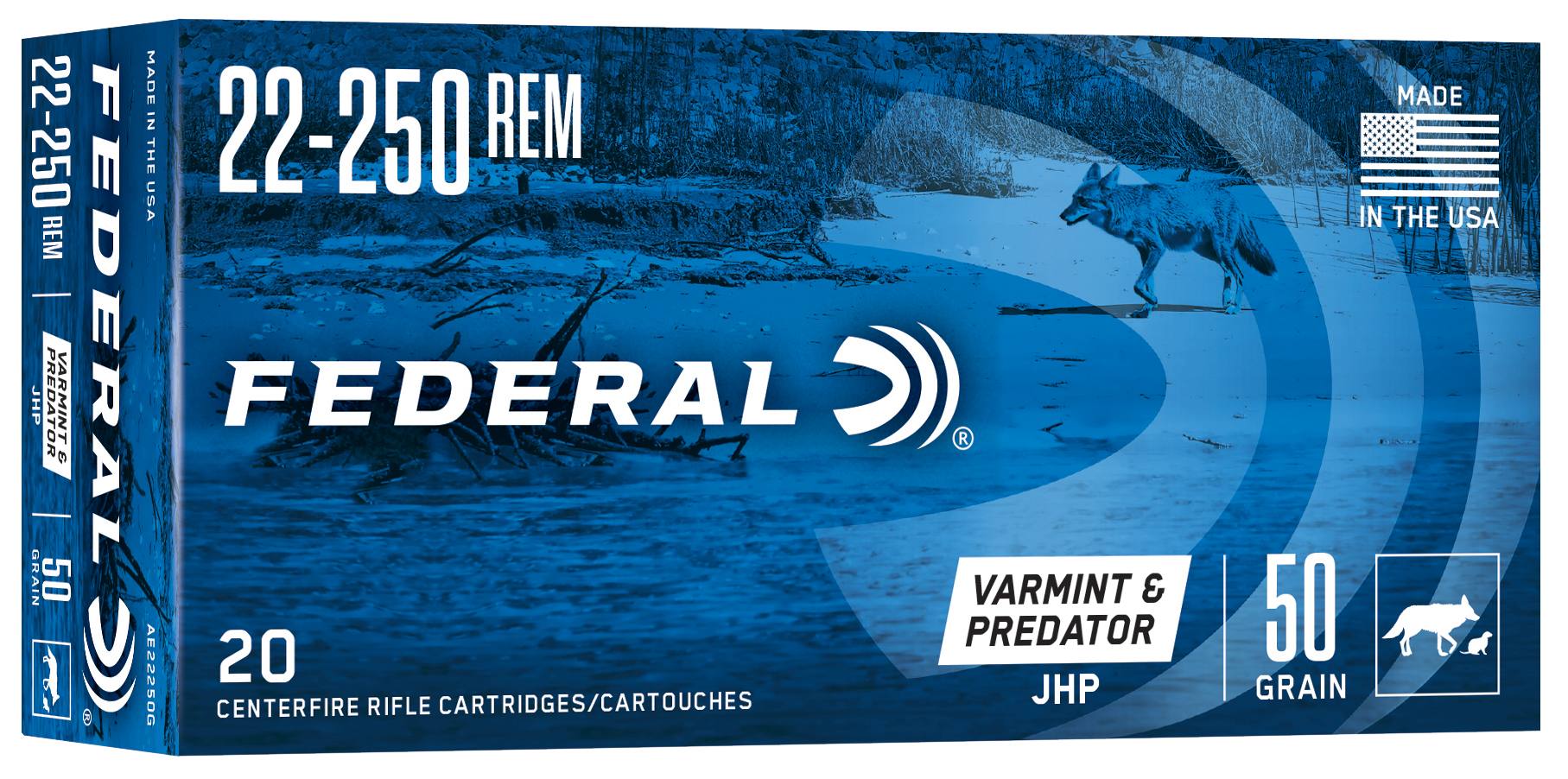 Federal Premium Varmint & Predator, 22-250 Rem, 50 Grain, Jacketed Hollow Point, 3850 fps - $43.99 at Federal Premium