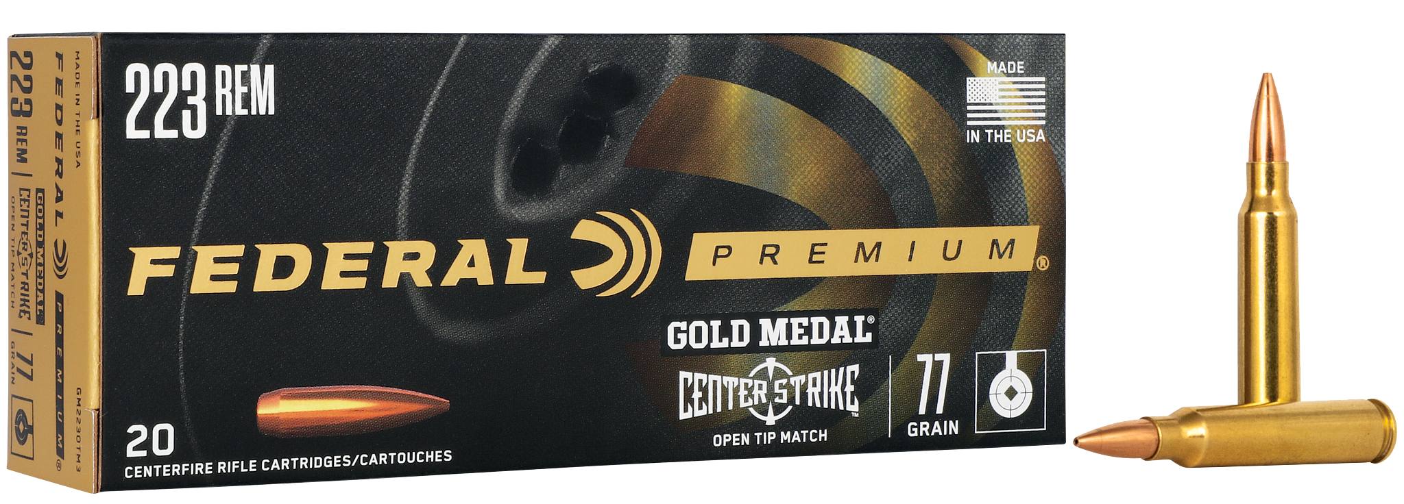 Gold Medal CenterStrike, 223 Rem, 77 Grain, Centerstrike Open Tipped Match, 2720 fps by Federal Premium -